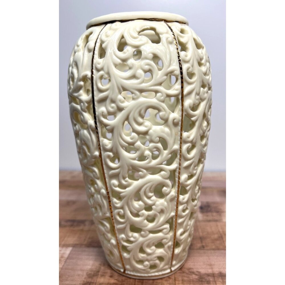 Antique Blanc De Chin White Vase With Gold Accents